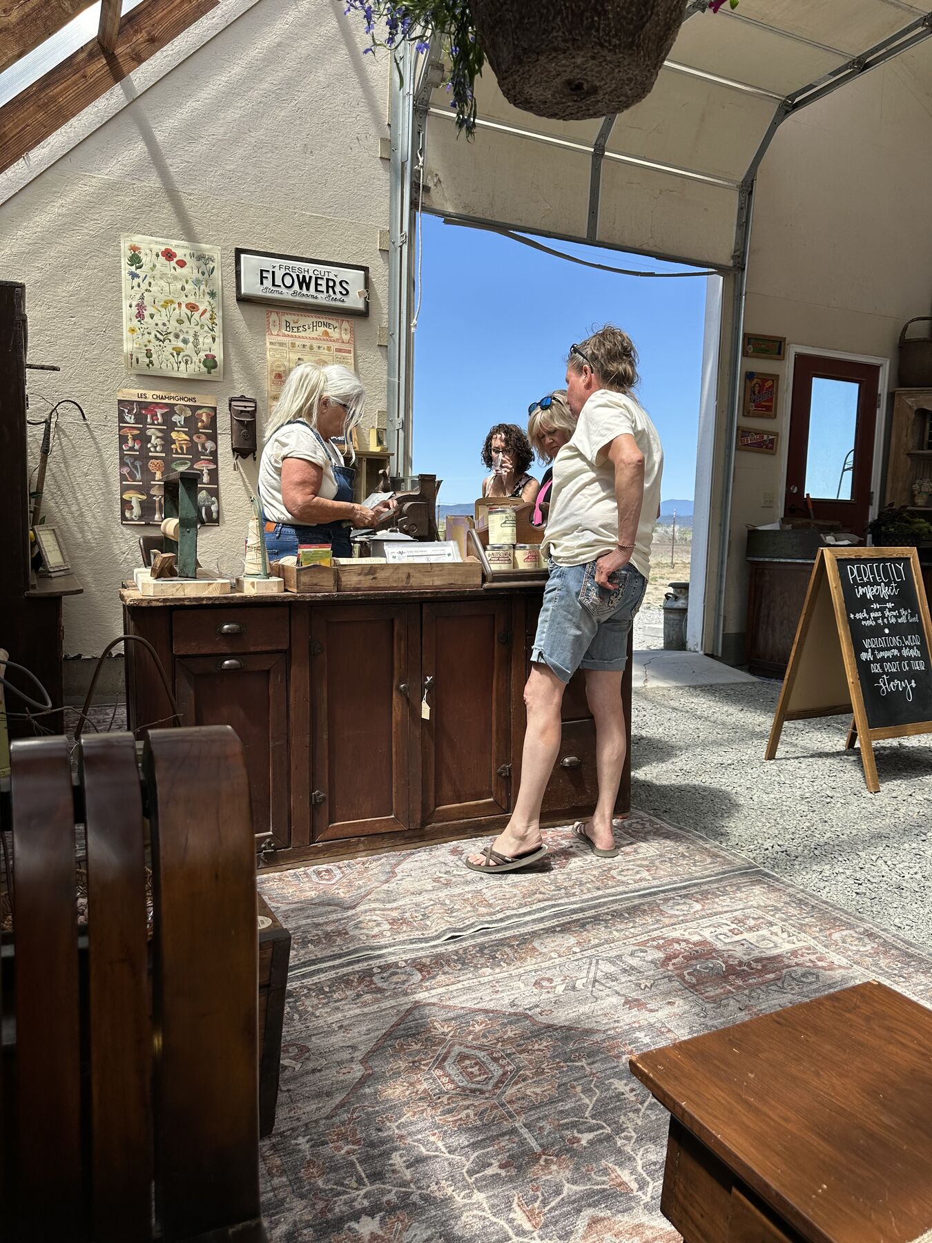 The greenhouse counter prepared for guests during a market weekend