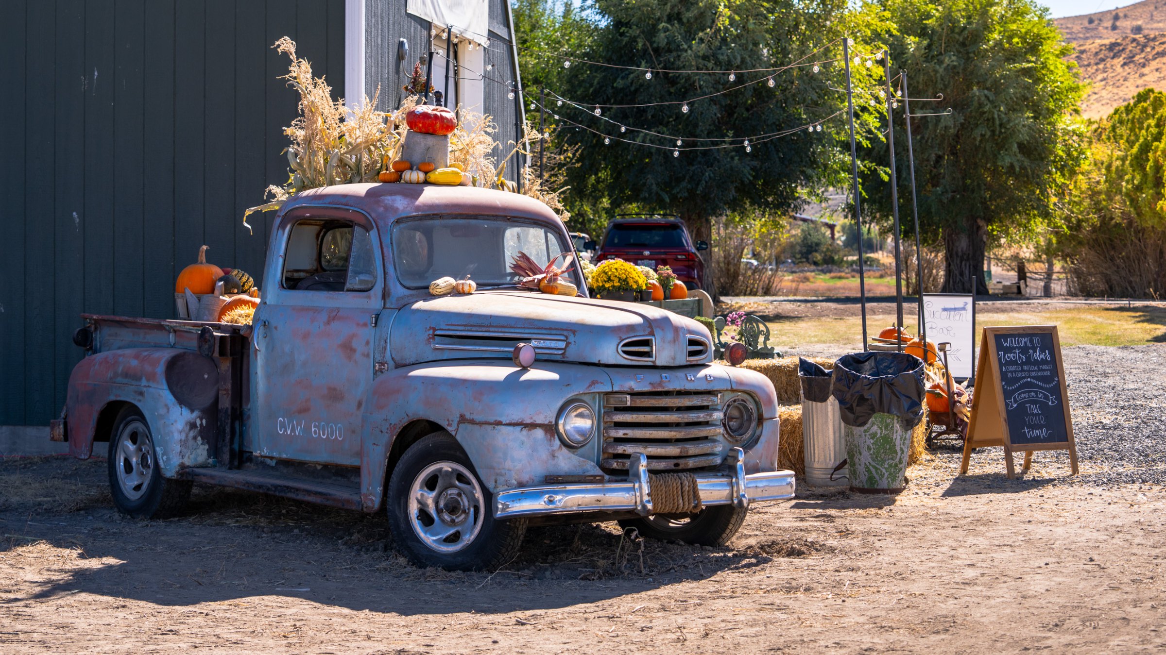 Vintage pickup decorated for the October gathering