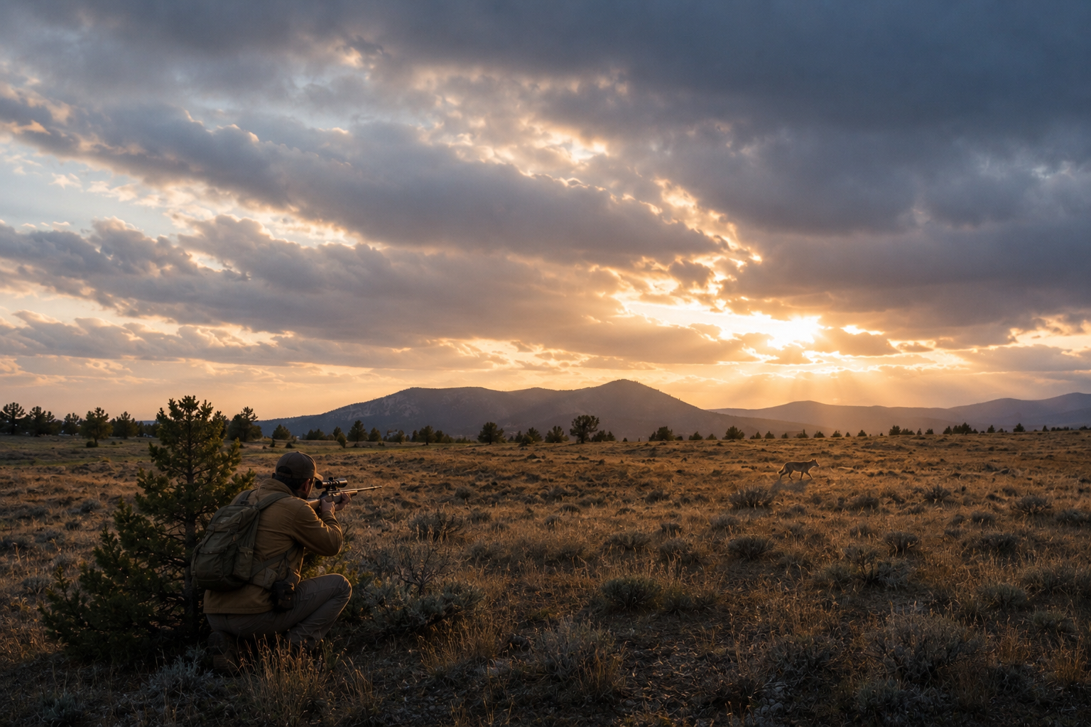 Hunter overlooking Oregon’s high desert at sunset
