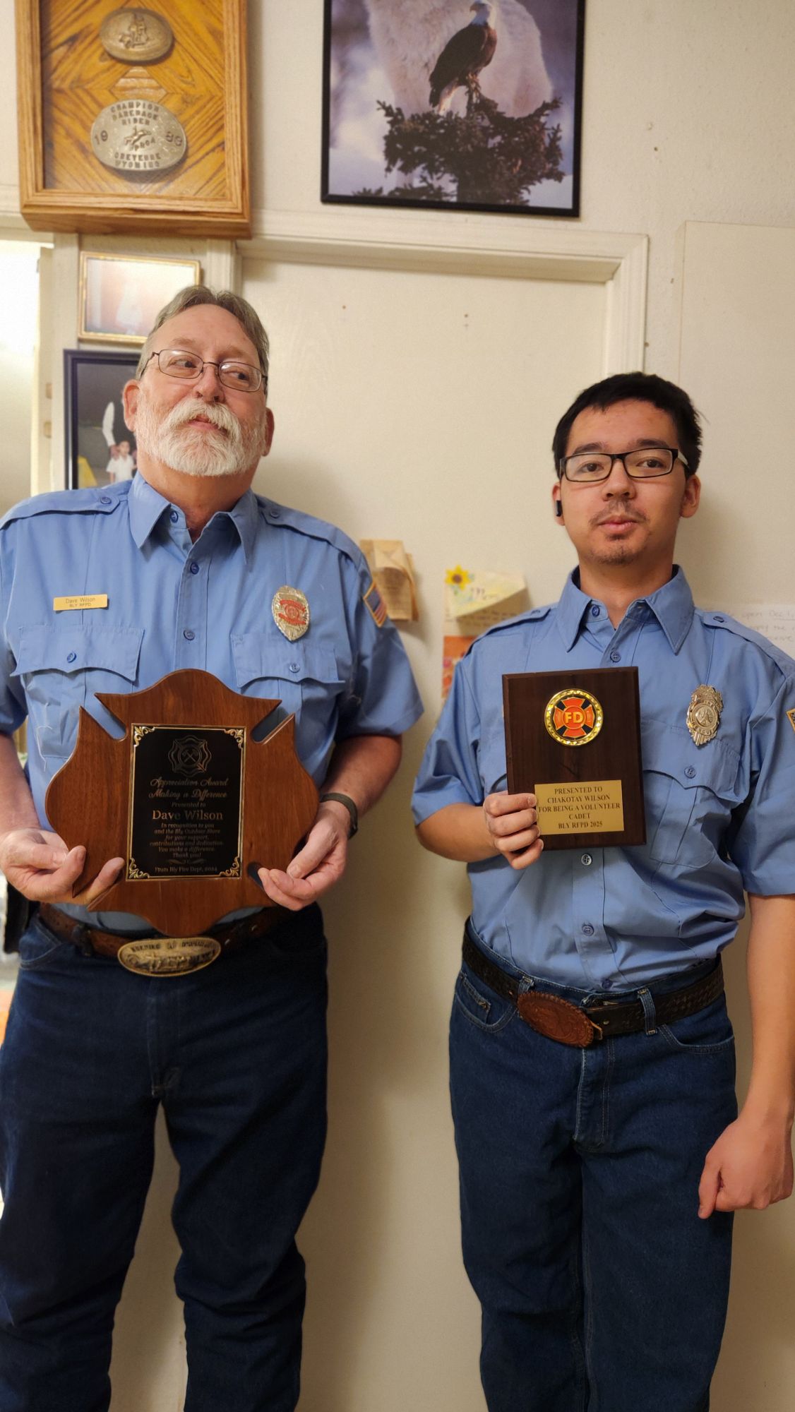 Dave and Chakotay Wilson holding awards at the 2025 Fire Appreciation Dinner